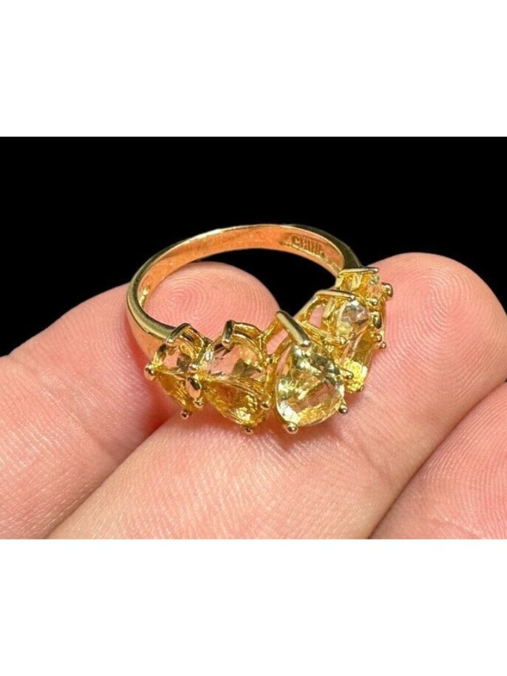 Signed Ross Simons 925 Ring Citrine Two Row Gold Over Sterling Band Size 10